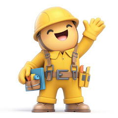 Smiling Construction Worker Cartoon Character 3D Render