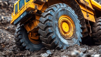 Quarry Truck Tire Closeup, Dirt Road, Mining Operation