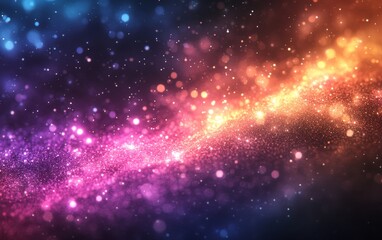 Fototapeta premium Abstract cosmic glowing particles background. Featuring cosmic glowing particles with vivid colors. Emphasizing depth and twinkling effects. Ideal for space and artistic themes.