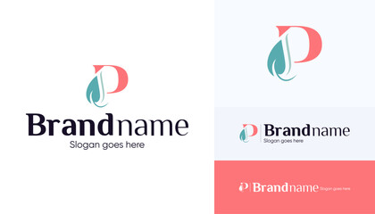 Letter P logo combination with leaf icon, Symbol usable used for growing Business, Skin care, Boutique, Identity, Beauty salon, Fashion, Jewelry, Hotel, Beauty products, Spa, etc. Feminine style logo