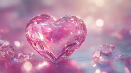 Fototapeta premium Crystal Heart Love Symbol With Pink Bokeh Background For Valentine's Day Romance