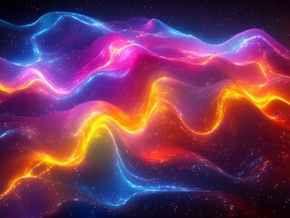 Obraz premium Abstract cosmic glowing waves background. Featuring cosmic glowing waves with vivid colors. Emphasizing depth and radiant flow. Ideal for space and artistic themes.