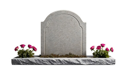 Blank Headstone Grave Memorial with Pink Flowers