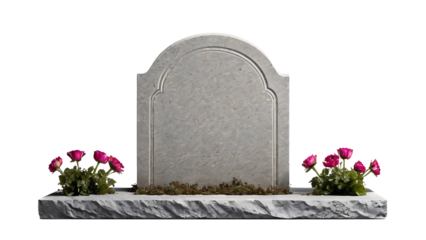 Blank Headstone Grave Memorial with Pink Flowers
