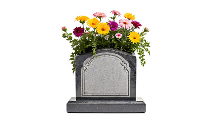 Gravestone with Colorful Flowers Memorial Tribute Image