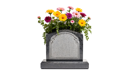 Gravestone with Colorful Flowers Memorial Tribute Image