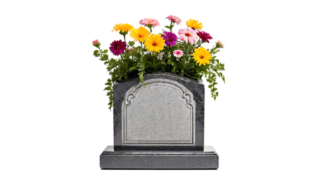 Gravestone with Colorful Flowers Memorial Tribute Image