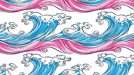 Fototapeta premium Colorful Ocean Waves Pattern with Pink and Blue Swirls and Foam