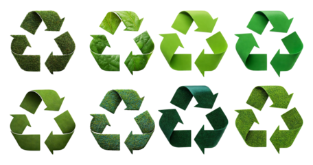 Different Shades of Green in Recycle Symbol for Eco-Friendly Concept, isolated on transparent background