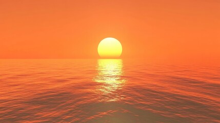 Obraz premium Serene sunset over calm ocean waters. The warm, orange hues paint a breathtaking scene, perfect for relaxation and contemplation.