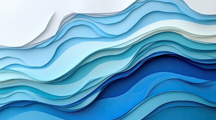 Fototapeta premium Abstract paper art depicting ocean waves in shades of blue. Layered paper creates a 3D effect, capturing the fluidity of the sea.