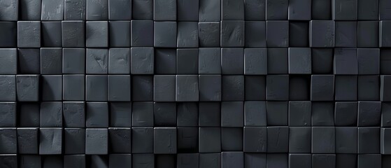 Abstract 3D rendering of a geometric pattern featuring black cubes arranged in a modern, minimalist design, ideal for backgrounds, textures, and creative projects