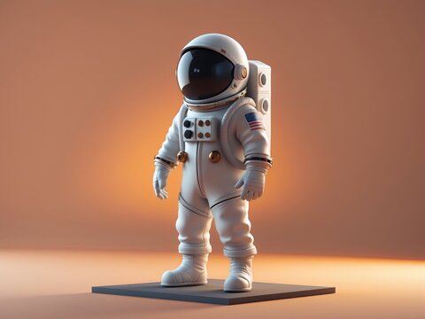 3D Render of a Cute Astronaut on a Platform