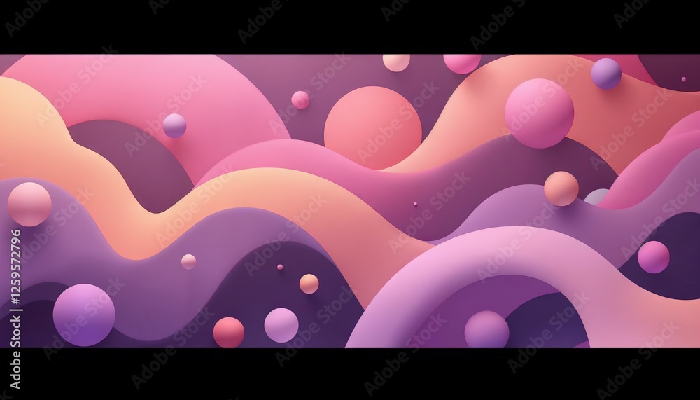 Wall mural soft gradient curves and spheres in an abstract composition