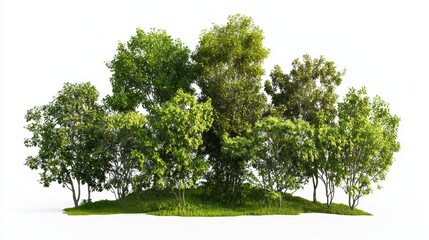 A cluster of lush green trees surrounded by grass, symbolizing nature and vitality in a serene environment.
