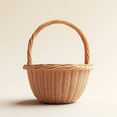 Obraz premium Minimalistic Wicker Basket 3D Icon with Handle in Matte Finish