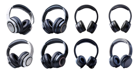 Stylish Collection of Over-Ear Headphones in Various Designs, isolated on transparent background