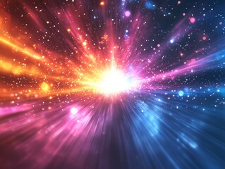 Naklejka premium Abstract cosmic light bursts background. Featuring cosmic light bursts and vivid colors. Emphasizing depth and brilliance. Ideal for space and artistic themes.