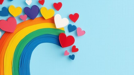 Colorful rainbow with hand-painted hearts for creative art campaigns.