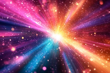 Naklejka premium Abstract cosmic light bursts background. Featuring cosmic light bursts and vivid colors. Emphasizing depth and motion. Ideal for space and dynamic themes.