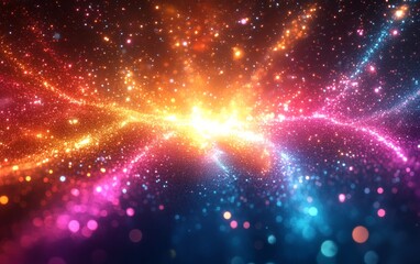 Obraz premium Abstract cosmic light bursts background. Featuring cosmic light bursts and vivid colors. Emphasizing depth and radiance. Ideal for space and artistic themes.