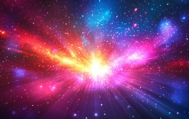 Fototapeta premium Abstract cosmic light bursts background. Featuring cosmic light bursts and vivid colors. Emphasizing depth and radiance. Ideal for space and artistic themes.