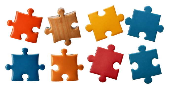 Colorful Puzzle Pieces on a White Background for Creative Projects, isolated on transparent background