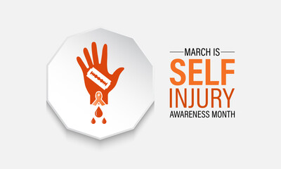 Self-Injury Awareness Month (SIAM) is observed every March to raise awareness and reduce stigma about self-harm. Design for banner, cards, prints, social media, poster, flyer and background design.