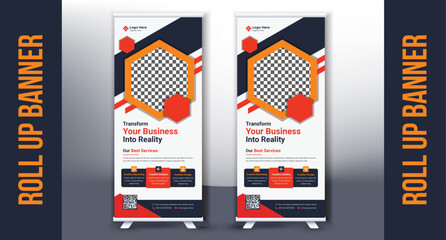 Roll up banner stand template design. Corporate Roll up background for Presentation. Vertical roll up x-stand exhibition display Marketing Promotion