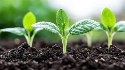 Sprouting seedlings in dark soil, natural growth, outdoors. Possible use Educational material