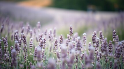Obraz premium Lavender field in full bloom with soft sunlight and purple flowers swaying in the breeze 
