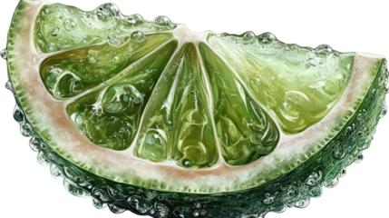 Zesty Citrus Slice: A vibrant and refreshing slice of lime, glistening with droplets, exudes the tangy essence of freshness and culinary delight.