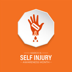 Self-Injury Awareness Month (SIAM) is observed every March to raise awareness and reduce stigma about self-harm. Design for banner, cards, prints, social media, poster, flyer and background design.