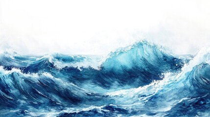 Blue abstract watercolor ocean waves background
