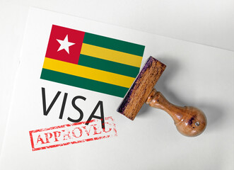 Togo Visa Approved with Rubber Stamp and flag
