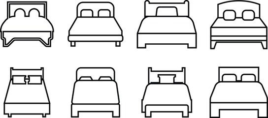 Bed icon in line style set. isolated on transparent background. sign, symbol of furniture use for sleep night in hotel, hospital and home Accommodation double bed vector for apps and website