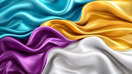Obraz premium Colorful Silk Fabric Waves in Blue, Yellow, Purple and White