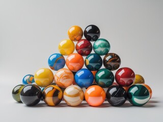 Colorful Glass Marbles Arranged in a Pyramid Shape