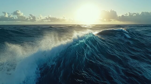 Blue ocean waves rolling across the surface