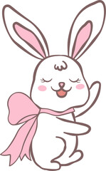 Easter Day: Cute Happy Groovy Easter bunny  Playful cartoon doodle animal hand drawing. 