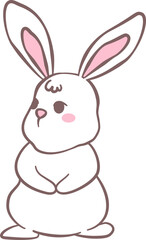 Easter Day: Cute Happy Groovy Easter bunny  Playful cartoon doodle animal hand drawing. 