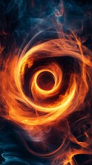 Burning circle of fire on black background. 3D illustration.