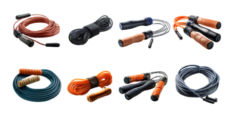 Colorful Jump Ropes for Fitness and Exercise Workouts, PNG collection, set bundle, isolate on transparent or white background