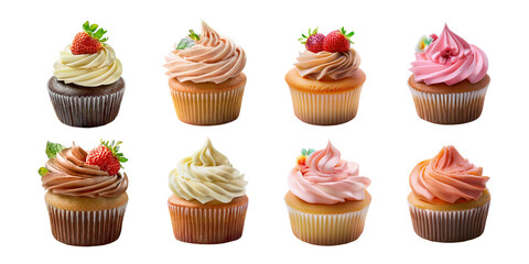 Colorful Cupcakes Variety on Display, PNG collection, set bundle, isolate on transparent or white background