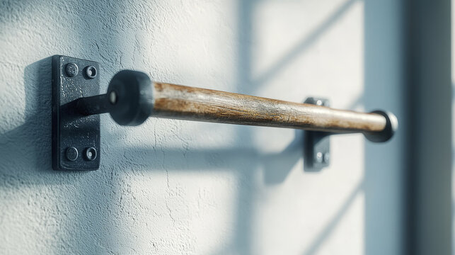 Elegant pull up bar mounted on wall with rustic design