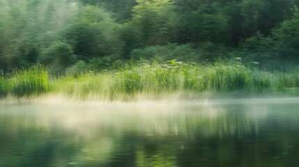 Obraz premium Atmospheric garden rain, streaking water droplets, verdant landscape blur, natural precipitation capture, environmental portrait, motion photography, serene green backdrop, misty outdoor scene