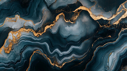 Abstract Blue Gray Marble Texture with Gold Accents