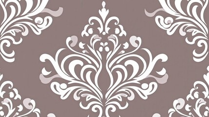 Elegant Floral Damask Pattern on Soft Brown Background Design