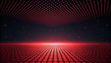 Futuristic and technology background concept, Abstract red dot pattern with glowing horizon
