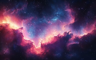 Fototapeta premium Abstract cosmic nebula glow background. Featuring cosmic nebula glow and bright colors. Emphasizing depth and ethereal beauty. Ideal for space and dynamic themes.